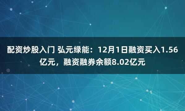 配资炒股入门 弘元绿能：12月1日融资买入1.56亿元，融资融券余额8.02亿元